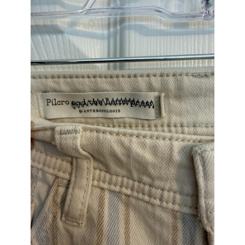 Pilcro By Anthropologie Cream Blue Slim Boyfriend Striped Floral Shorts Size 28 - Picture 7 of 7